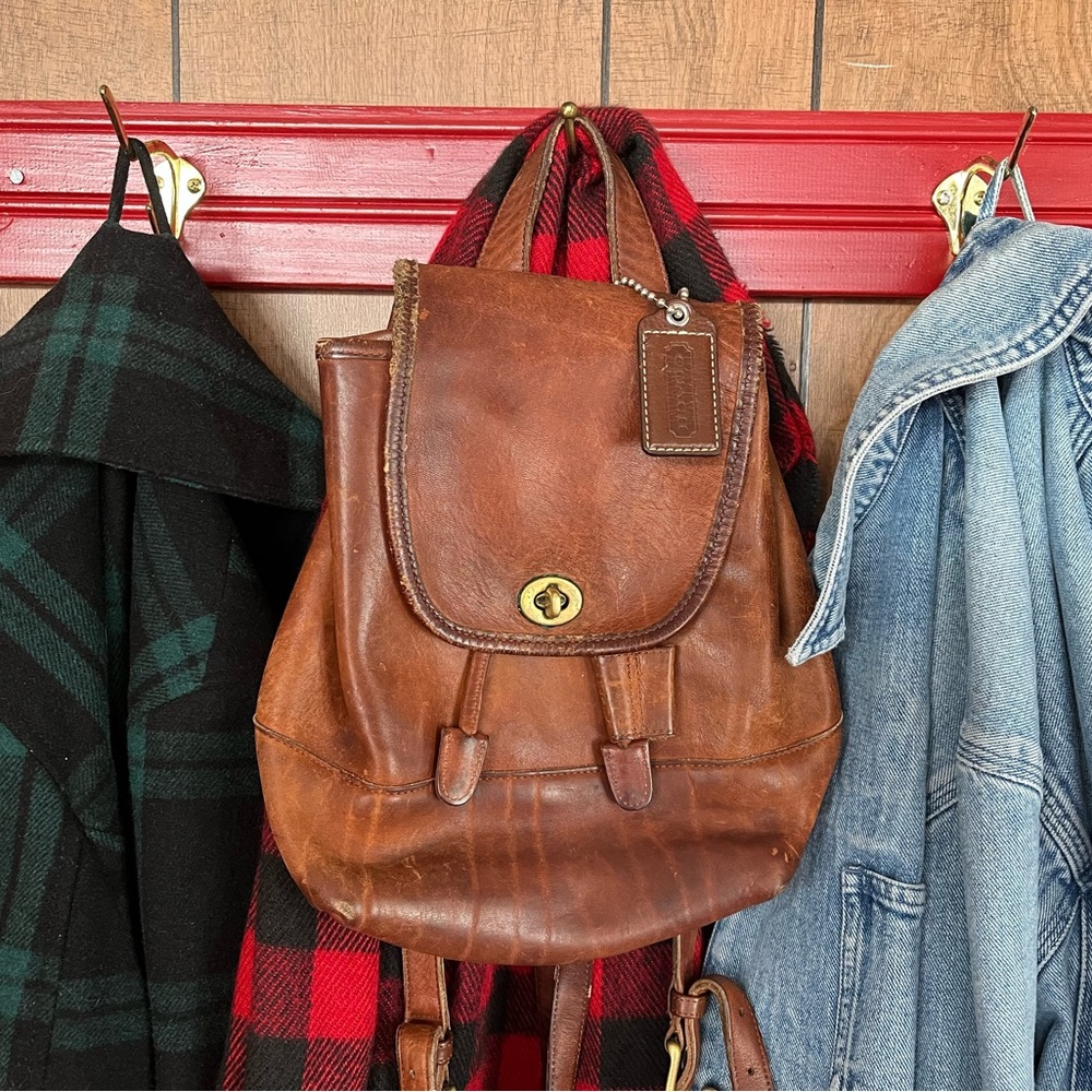 Vintage Coach Leather Drawstring Backpack 90s